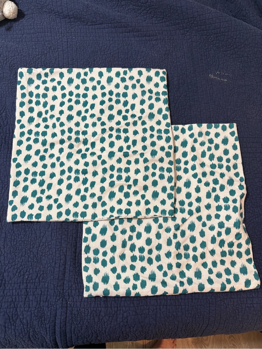 Set of Two Pillow Covers with Teal Dot Pattern